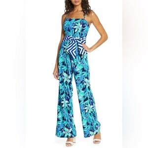 Lilly Pulitzer Nila Floral Jumpsuit High Tide Take It Or Leaf It Size 00‎